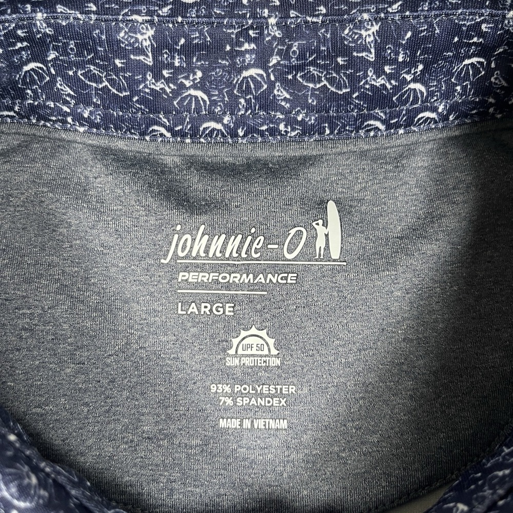 Johnnie-O Mens Large Performance Polo Shirt Navy Blue Beach Surfer UPF 50 Golf - Picture 2 of 8
